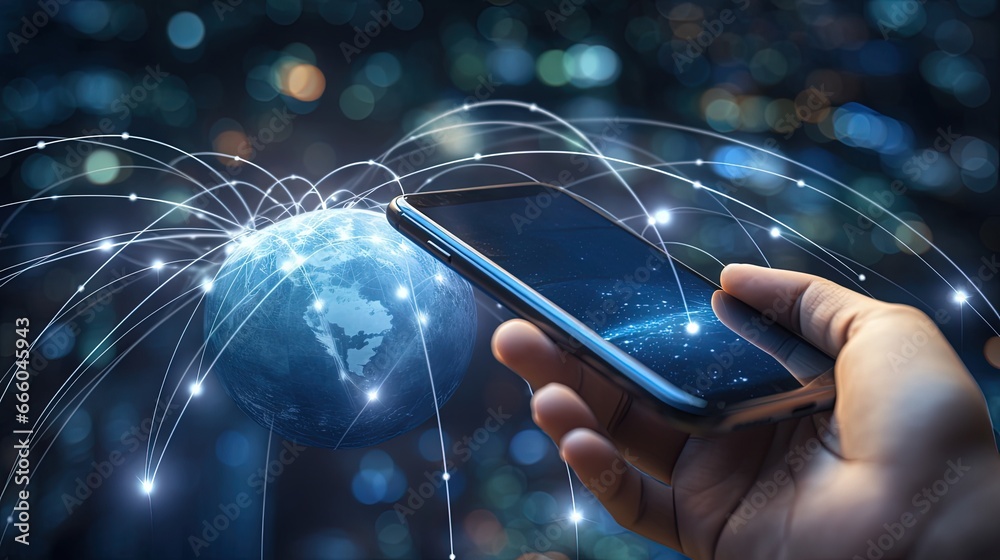 Poster wifi internet access concept. man using smartphone connect communication, social network, business c