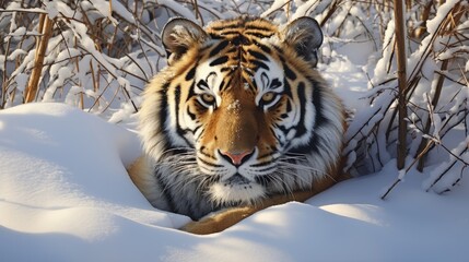 Siberian Tiger in the snow (Panthera tigris) - obrazy, fototapety, plakaty