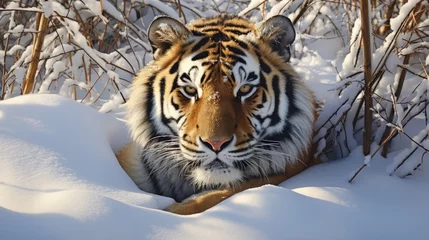 Wandcirkels aluminium Siberian Tiger in the snow (Panthera tigris) © HN Works