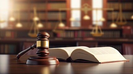 Law, legal judgement, legistration, litigation, court verdict, judicial system and civil right and social justice concept with judge gavel on law textbook in attorney law firm, lawyer business office