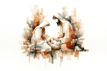 Nativity scene on abstract geometric background