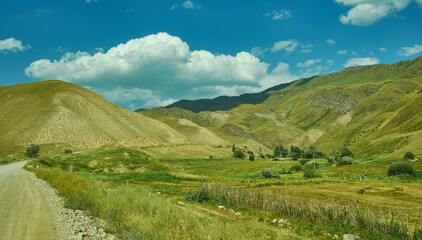 Fototapeta na wymiar Mountain plateau, road to Kazarman, Kyrgyzstan