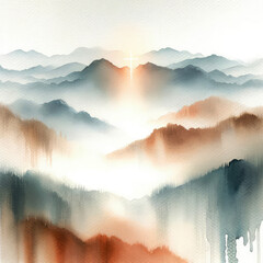 Abstract watercolor mountain background. Digital art painting.