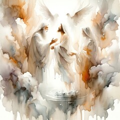 Baptism of Jesus. Watercolor illustration, abstract background.  - obrazy, fototapety, plakaty