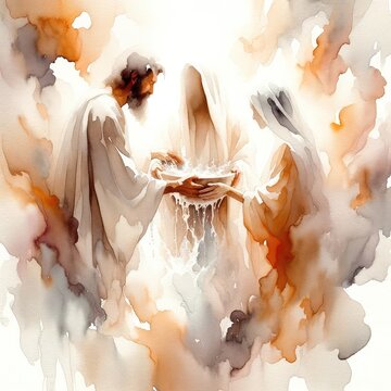 Baptism of Jesus. Watercolor illustration, abstract background. 