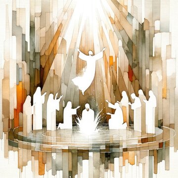 Baptism of Jesus. Watercolor illustration, abstract background. 