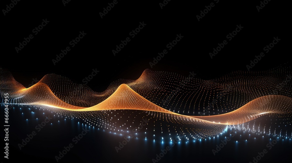 Leinwandbilder abstract wave with moving dots. flow of particles. cyber technology illustration. 3d rendering