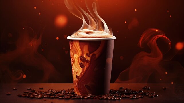 Disposable cup with steas of hotness popping out, making coffee icon