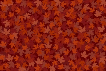 Autumn motif. Background in the form of maple leaves in shades of orange, brown and red. Various leaf sizes.	