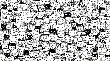 Obraz premium cartoon cat doodle pattern