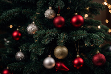 Fototapeta na wymiar Christmas tree with baubles