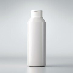 white cosmetic bottles mockup with a towel and a natural soap on a white table. Generative Ai