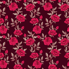 Red Roses Seamless Pattern. Hand Drawn Floral Background.