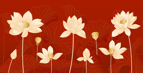 Vector golden linear lotus flower background