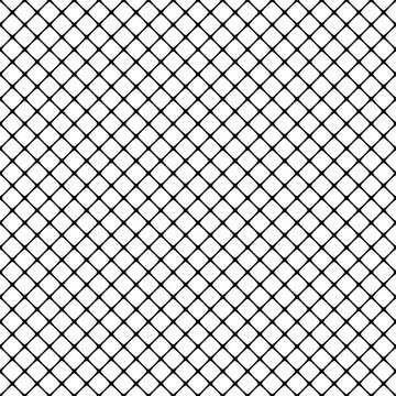 Metallic black mesh on a white background. Diagonal crossed lines. Geometric texture. Seamless repeating pattern. Vector illustration.