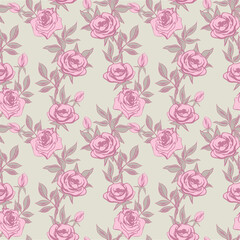 Pink Roses Seamless Pattern. Hand Drawn Floral Background.