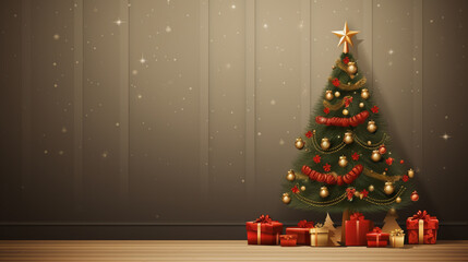 interior christmas. magic glowing tree and gifts. Generative Ai