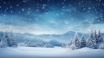 Fototapeta na wymiar Winter background .Merry Christmas and happy New Year greeting card with copy-space. Christmas landscape with snow and fir trees