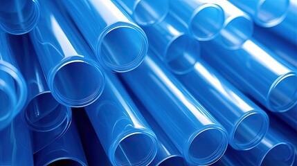 Blue PVC tubes in storage, Plastic tubes, Background of PVC