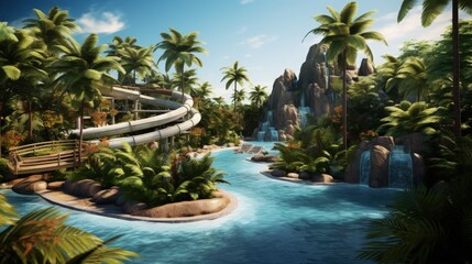 Fototapeta premium Water park in tropical resort