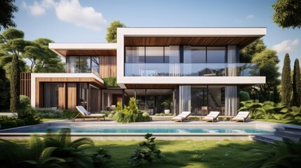 Fototapeta na wymiar beautiful modern villa with garden, external