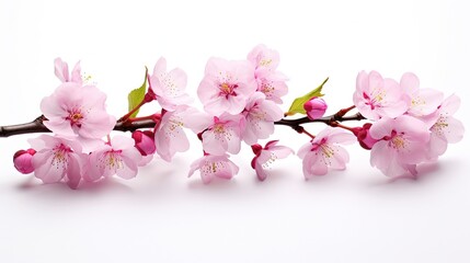 Fototapeta na wymiar Pink cherry blossom on white background, isolated Sakura tree branch