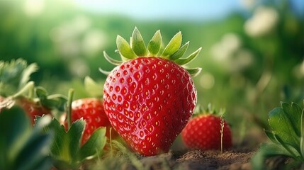 Fresh ripe red strawberry. Bush grow in the garden. Bio. Without chemistry and nitrates