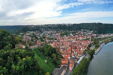 Fototapeta na wymiar Luftbild von Wertheim am Main mit Blick auf die Burg. Wertheim, Main-Tauber-Kreis, Stuttgart, Baden-Württemberg, Deutschland.