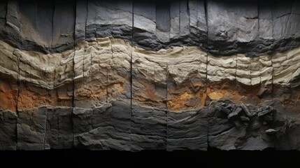 Naklejka premium Explore the geological history of the earth with this photo of volcanic ash layers. The different hues of ash and rock tell a story of past eruptions, while offering a glimpse into the terraformation