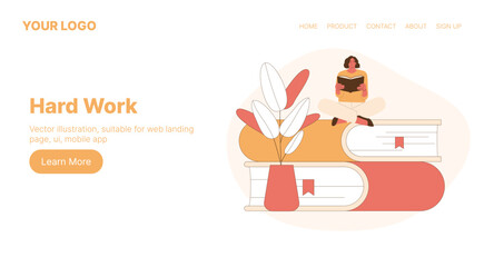 Hard Work. Web Landing Page Design. Flat Cartoon Vector Illustration.