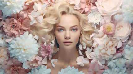 Blond beauty blossoms: A fashionable girl blooms in pastel florals