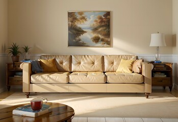10. Modern furniture and framing. Sunlit windows, ivory or brown sofas and ivory-colored rooms.