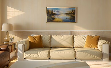 9. Modern furniture and framing. Sunlit windows, ivory or brown sofas and ivory-colored rooms.