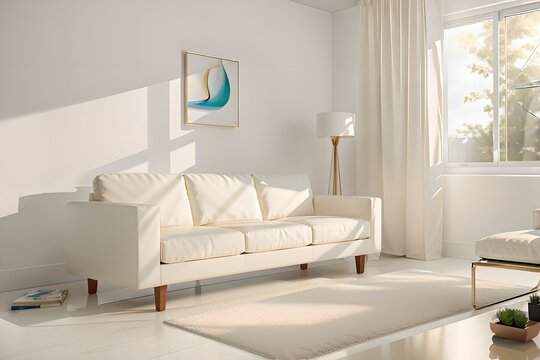 2. Modern furniture and framing. Sunlit windows, ivory or brown sofas and ivory-colored rooms.