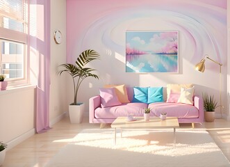 11. Modern ivory design living room sofa and pink and ivory room. the interior design of a house. Generative AI