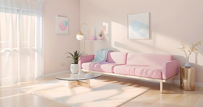 2. Modern ivory design living room sofa and pink and ivory room. the interior design of a house. Generative AI
