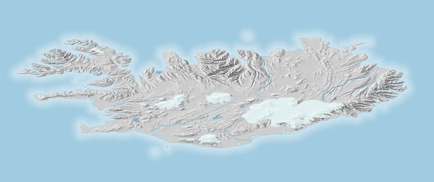 Topographic map of Iceland with shaded relief	