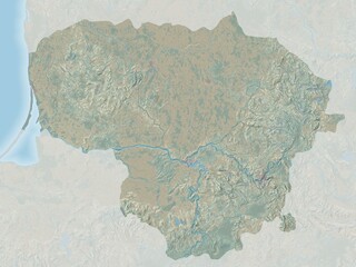 Topographic map of Lithuania with colored landcover	