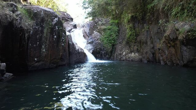 4k drone video of Finch Hatton Gorge Waterfall