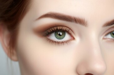 Fototapeta premium Young woman beautiful eyelashes. Natural young summer face. Generate Ai