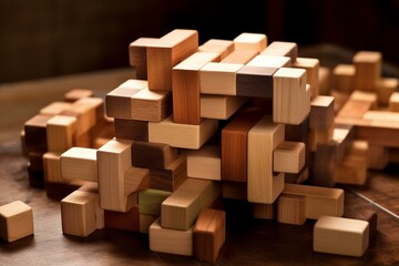 A puzzle made of wooden blocks. Generative AI