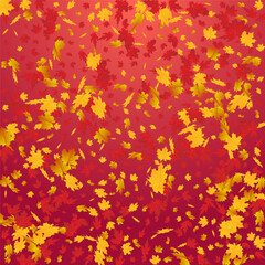 Golden Foliage Vector Red Background. October