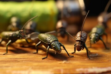 Toy soldiers exterminating fake cockroach. Generative AI