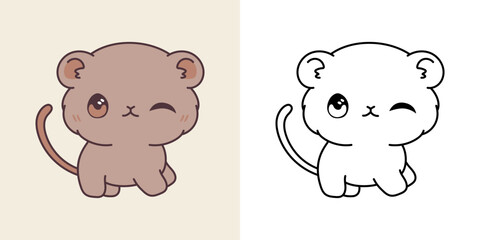 Kawaii Clipart Gerbil Illustration and For Coloring Page. Funny Kawaii Baby Pet. Cute Vector Illustration of a Kawaii Animal for Stickers, Baby Shower, Coloring Pages