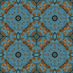 Seamless pattern with mandalas in blue colors