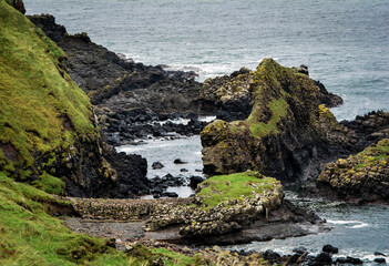 Giant's Causeway, an area of about 40,000 interlocking basalt columns in Northern Ireland - 666059902