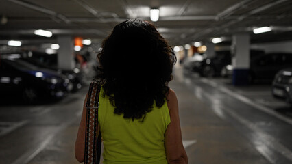 Middle age hispanic woman walking parking