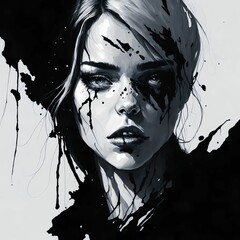 Fototapeta premium Portrait of a beautiful young woman with paint splashes on her face.