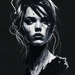 Portrait of a beautiful woman with creative make-up and dripping paint.