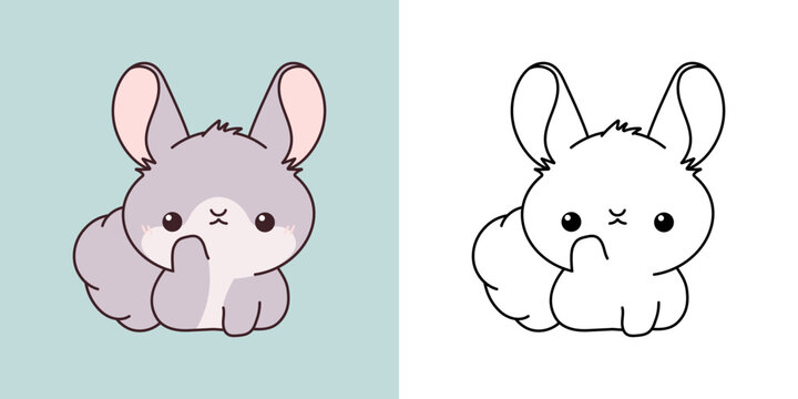 Cartoon Chinchilla Clipart for Coloring Page and Illustration. Clip Art Isolated Pet. Cute Vector Illustration of a Kawaii Baby Rodent for Prints for Clothes, Stickers, Baby Shower